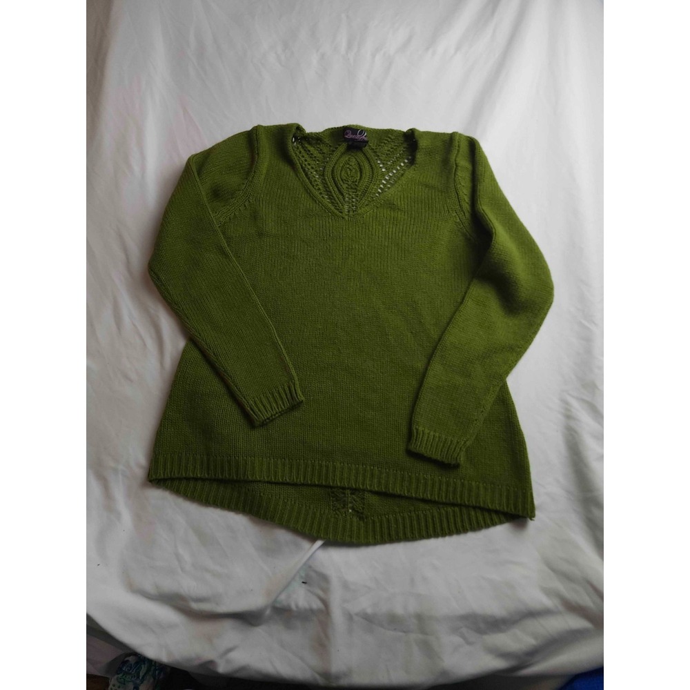 Questions by Say What Sweater Womens Medium Green Chunky Knit V-Neck Pullover